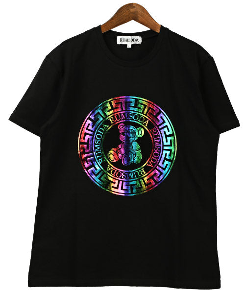 ラグスタイル LUXSTYLE RUMSODAレインボー箔プリントTシャツ/Tシャツ メンズ 半袖 プリント ロゴ レインボー箔