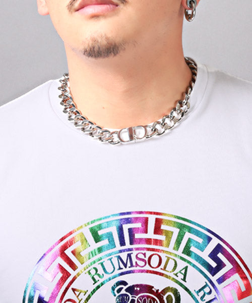 ラグスタイル LUXSTYLE RUMSODAレインボー箔プリントTシャツ/Tシャツ メンズ 半袖 プリント ロゴ レインボー箔