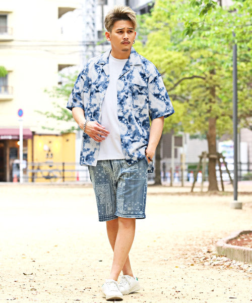 ラグスタイル LUXSTYLE タイダイ風プリントオープンカラー半袖BIGシャツ/半袖シャツ メンズ オープンカラー ビッグシルエット タイダイ プリント