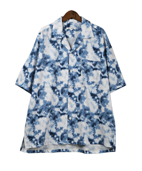 ラグスタイル LUXSTYLE タイダイ風プリントオープンカラー半袖BIGシャツ/半袖シャツ メンズ オープンカラー ビッグシルエット タイダイ プリント