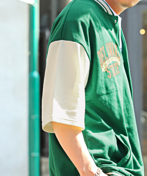 ラグスタイル LUXSTYLE T/Cミニ裏毛ワッペン半袖スタジャン/スタジャン メンズ 半袖 アウター サガラ刺繍 ワッペン ロゴ