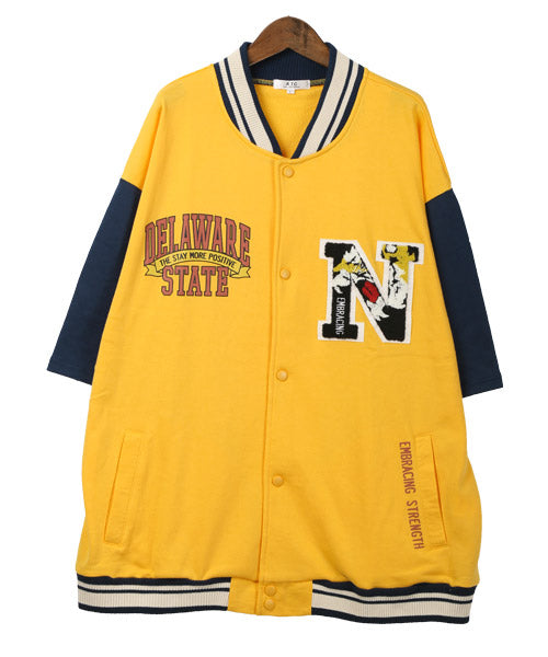 ラグスタイル LUXSTYLE T/Cミニ裏毛ワッペン半袖スタジャン/スタジャン メンズ 半袖 アウター サガラ刺繍 ワッペン ロゴ