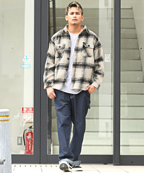 ラグスタイル LUXSTYLE 起毛チェック柄シャツジャケット/シャツジャケット メンズ チェック柄 総柄 起毛