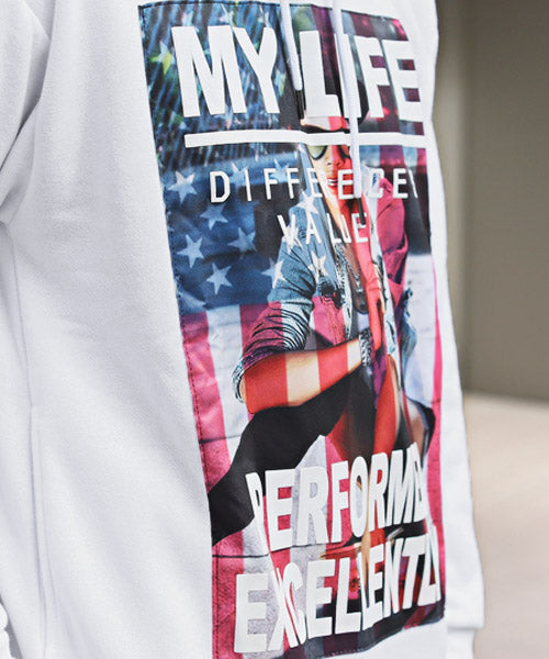 ラグスタイル LUXSTYLE 昇華転写ガールズプリント貼り付け裏起毛パーカー/パーカー メンズ 裏起毛 フォトプリント ガールズプリント 暖か あったか 秋冬