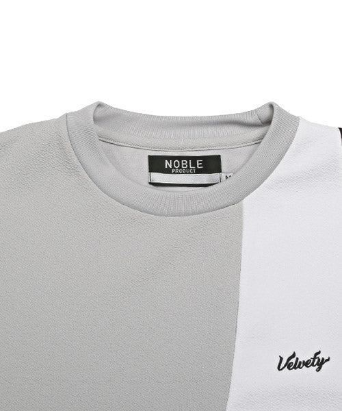 ラグスタイル LUXSTYLE 梨地ウェーブ切替デザインBIGロンT/ロンT メンズ ビッグシルエット 梨地 デザイン 切替 ロゴ プリント