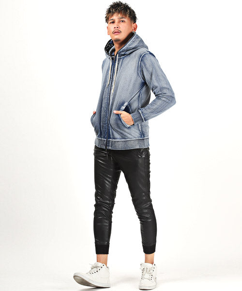 ラグスタイル LUXSTYLE カットデニムジャガードテープZIPパーカー/パーカー メンズ カットデニム ジップアップ ロゴテープ