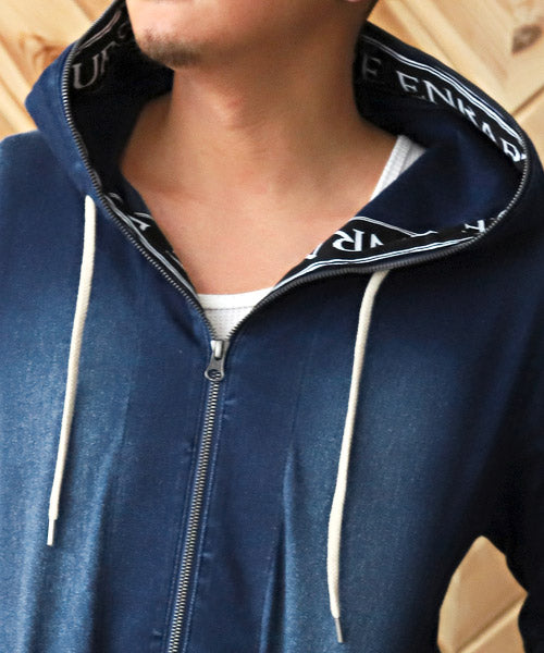 ラグスタイル LUXSTYLE カットデニムジャガードテープZIPパーカー/パーカー メンズ カットデニム ジップアップ ロゴテープ