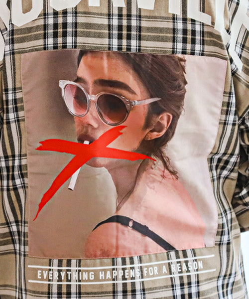 ラグスタイル LUXSTYLE ガールズフォト&ロゴプリント長袖シャツ/長袖シャツ メンズ バックプリント ガールズフォト ロゴ プリント