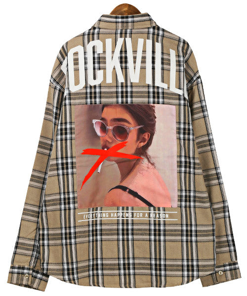 ラグスタイル LUXSTYLE ガールズフォト&ロゴプリント長袖シャツ/長袖シャツ メンズ バックプリント ガールズフォト ロゴ プリント