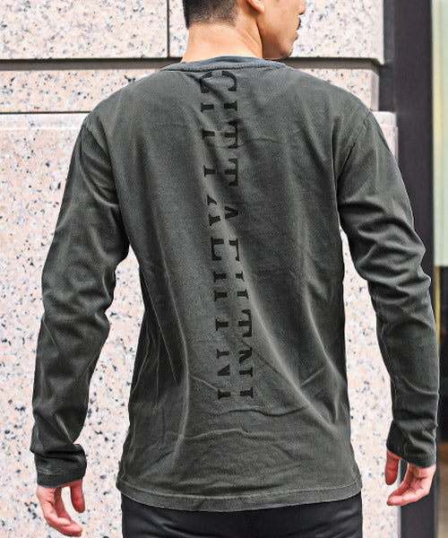 ラグスタイル LUXSTYLE 硫化染めロゴプリントロンT/ロンT メンズ 長袖Tシャツ 硫化染め 色落ち加工 ロゴ プリント