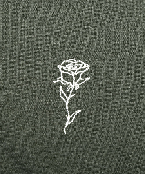 ラグスタイル LUXSTYLE バラ刺繍ハーフZIP半袖ビッグTシャツ/Tシャツ メンズ 半袖 5分袖 ハーフジップ ビッグシルエット 薔薇 刺繍 ワンポイント