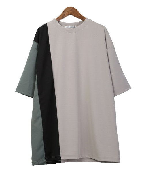 ラグスタイル LUXSTYLE カットジョーゼットカラー切替半袖Tシャツ/Tシャツ メンズ 半袖 5分袖 ビッグシルエット 梨地 ジョーゼット 配色 切替