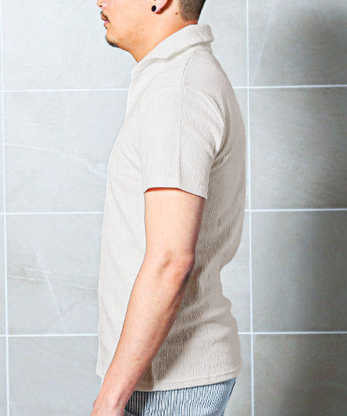 ラグスタイル LUXSTYLE ランダムクレープ半袖スキッパーポロシャツ/ポロシャツ メンズ 半袖 スキッパー ストレッチ 細身 スリム