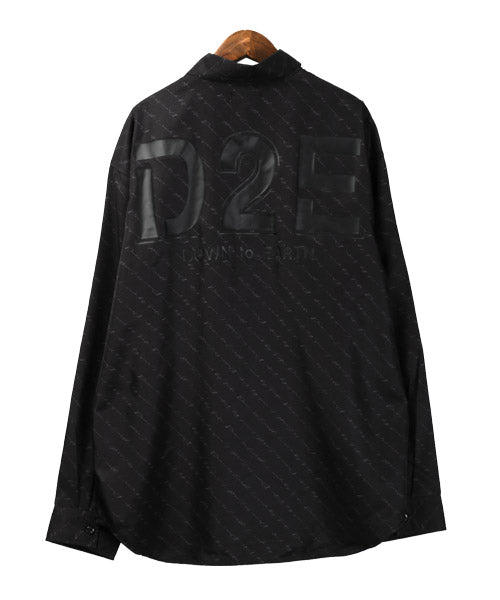 ラグスタイル LUXSTYLE 刺繍&ラバープリント総柄ロゴ長袖シャツ/長袖シャツ メンズ ロゴ プリント 総柄 刺繍