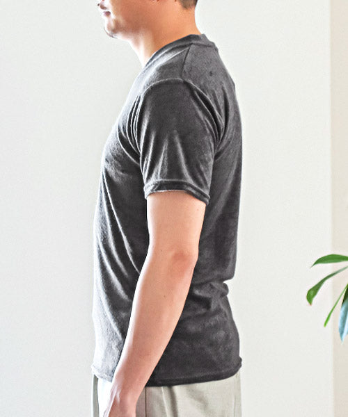 ラグスタイル LUXSTYLE パイルVネック半袖Tシャツ/Tシャツ メンズ 半袖 Vネック パイル地 タオル地 無地Tシャツ (チャコール) チャコール