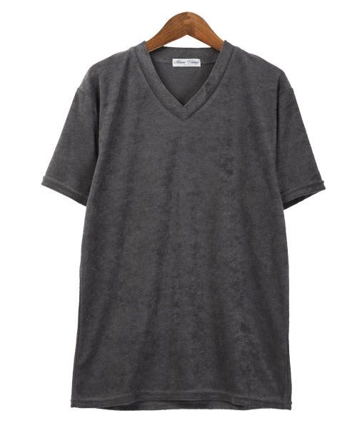ラグスタイル LUXSTYLE パイルVネック半袖Tシャツ/Tシャツ メンズ 半袖 Vネック パイル地 タオル地 無地Tシャツ (チャコール) チャコール