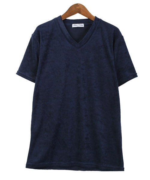 ラグスタイル LUXSTYLE パイルVネック半袖Tシャツ/Tシャツ メンズ 半袖 Vネック パイル地 タオル地 無地Tシャツ (チャコール) チャコール
