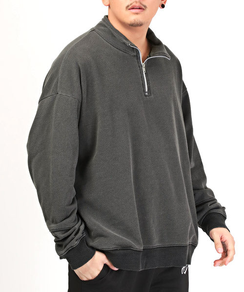 ラグスタイル LUXSTYLE インディゴ染め裏毛ハーフZIPトレーナー/トレーナー メンズ スウェット ハーフジップ ビッグシルエット 裏毛