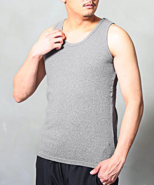 ラグスタイル LUXSTYLE スパンフライスタンクトップ/タンクトップ メンズ ノースリーブ 無地 スパン フライス ストレッチ 春夏 (杢グレー) 杢グレー