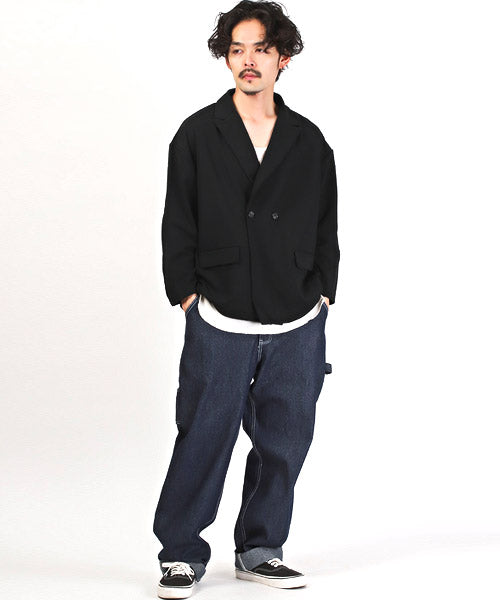 ラグスタイル LUXSTYLE 薄梨地ルーズダブルテーラードジャケット/テーラードジャケット メンズ ダブルテーラード ストレッチ 梨地 ビッグシルエット