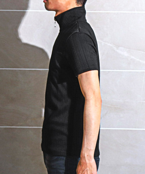 ラグスタイル LUXSTYLE ヘリンボーンジャガードハーフZIP半袖ポロシャツ/ポロシャツ メンズ 半袖 ハーフZIP トップス カットソー 無地 立て襟