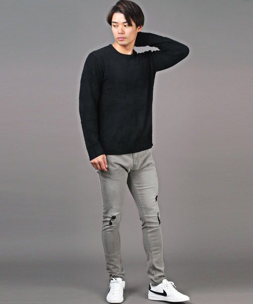 ラグスタイル LUXSTYLE ダメージスキニーデニムパンツ/デニムパンツ メンズ スキニーパンツ ストレッチ ダメージ スリム