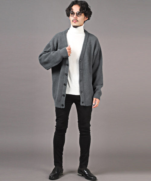 ラグスタイル LUXSTYLE フェザーヤーンカーディガン/カーディガン メンズ ニット ビッグシルエット フェザーヤーン シャギーニット モヘア (4チャコール) 4チャコール