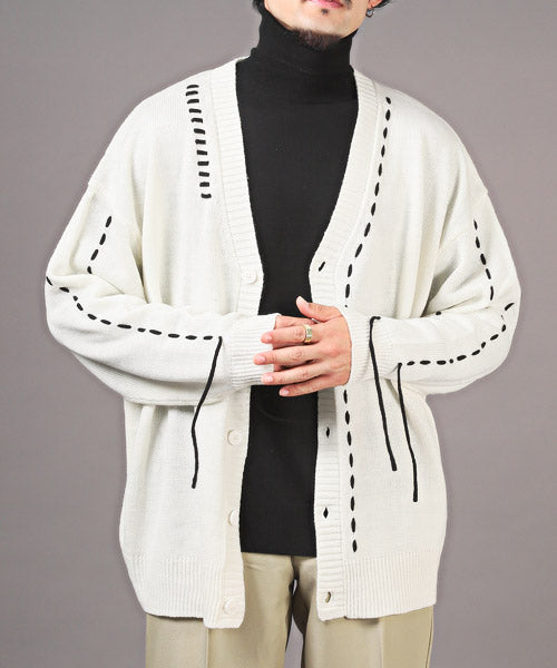 ラグスタイル LUXSTYLE ステッチデザインボタンカーディガン/カーディガン メンズ ニット オーバーサイズ ステッチ ライン ボタン