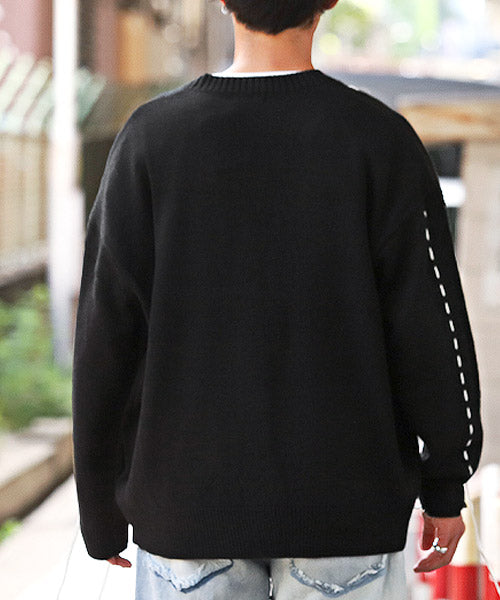 ラグスタイル LUXSTYLE ステッチデザインボタンカーディガン/カーディガン メンズ ニット オーバーサイズ ステッチ ライン ボタン