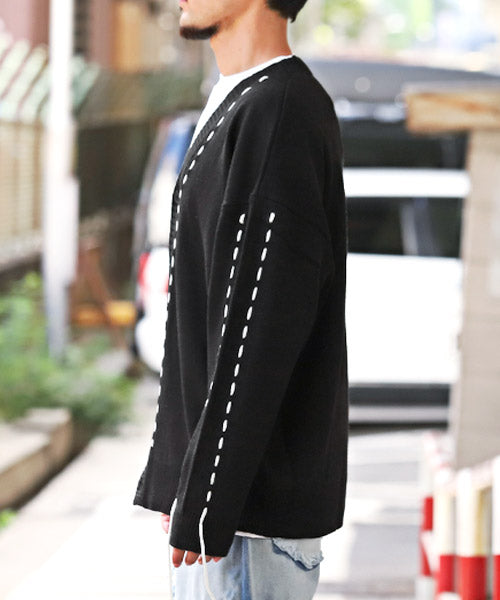ラグスタイル LUXSTYLE ステッチデザインボタンカーディガン/カーディガン メンズ ニット オーバーサイズ ステッチ ライン ボタン