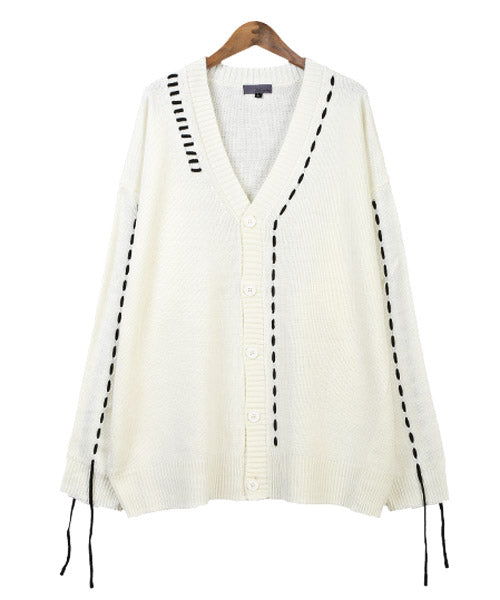 ラグスタイル LUXSTYLE ステッチデザインボタンカーディガン/カーディガン メンズ ニット オーバーサイズ ステッチ ライン ボタン