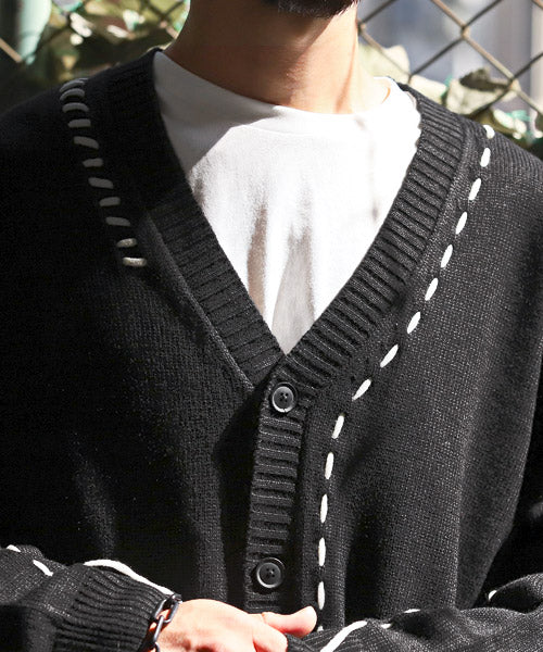 ラグスタイル LUXSTYLE ステッチデザインボタンカーディガン/カーディガン メンズ ニット オーバーサイズ ステッチ ライン ボタン