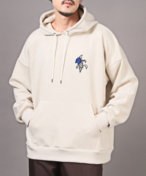 ラグスタイル LUXSTYLE ローズ刺繍スエードパーカー/パーカー メンズ スウェード ビッグシルエット 薔薇 刺繍 ロゴ