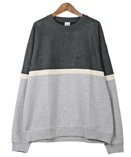 ラグスタイル LUXSTYLE ポンチスエードバイカラー切替スウェット/トレーナー メンズ スウェット スエード バイカラー 配色 異素材