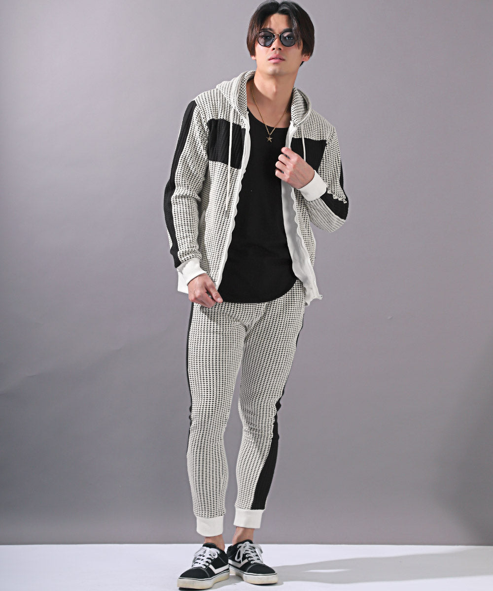 Rug style LUXSTYLE waffle switch jogger pants / jogger pants for men waffle side line switch knit