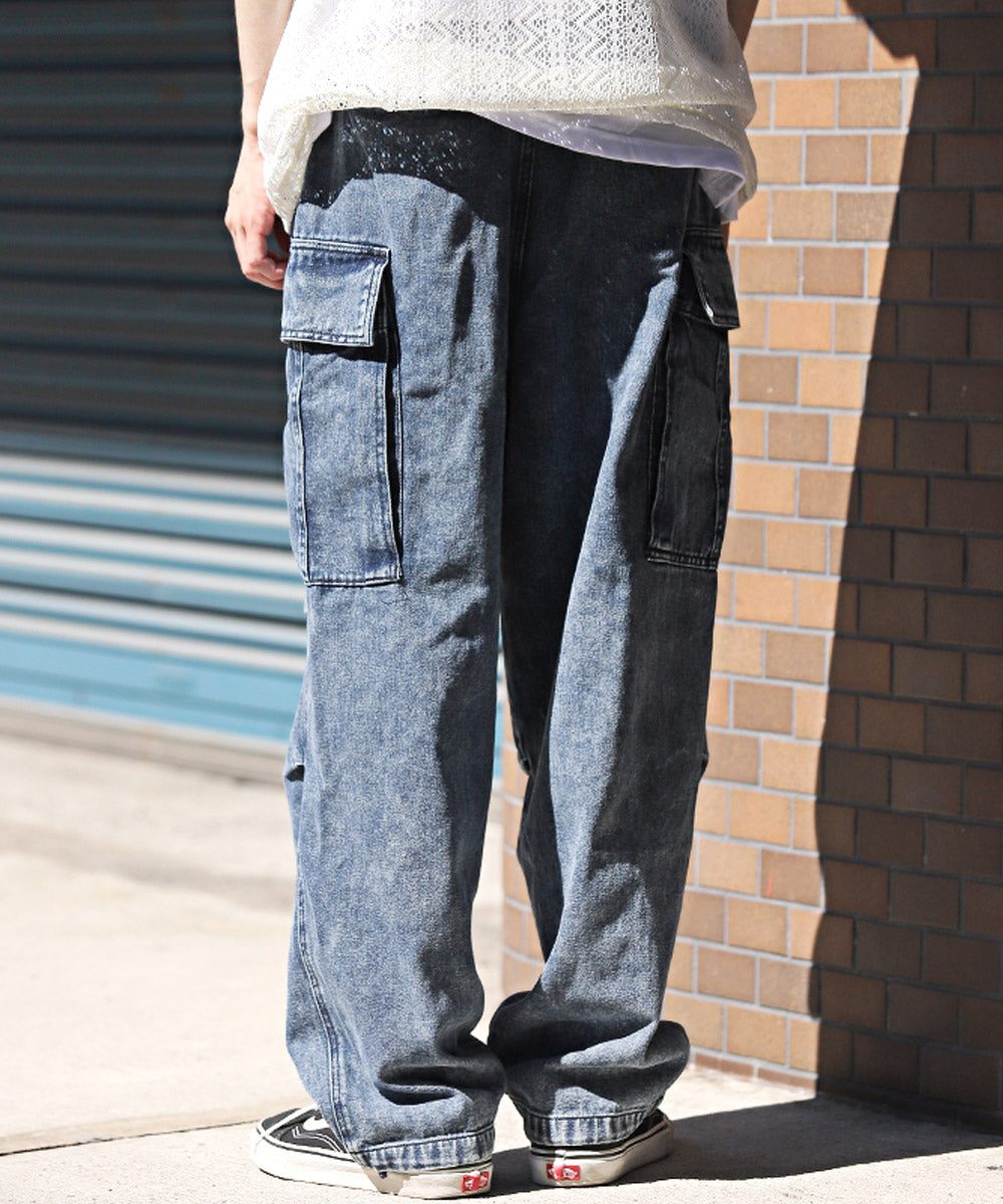 ラグスタイル LUXSTYLE ケミカルウォッシュデニムカーゴパンツ/カーゴパンツ デニムパンツ メンズ ワイドパンツ オールシーズン ケミカルウォッシュ