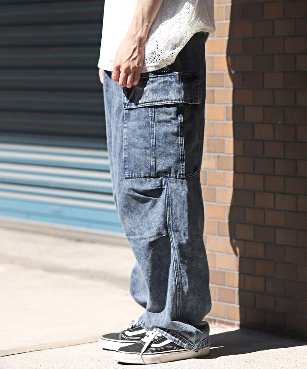 ラグスタイル LUXSTYLE ケミカルウォッシュデニムカーゴパンツ/カーゴパンツ デニムパンツ メンズ ワイドパンツ オールシーズン ケミカルウォッシュ