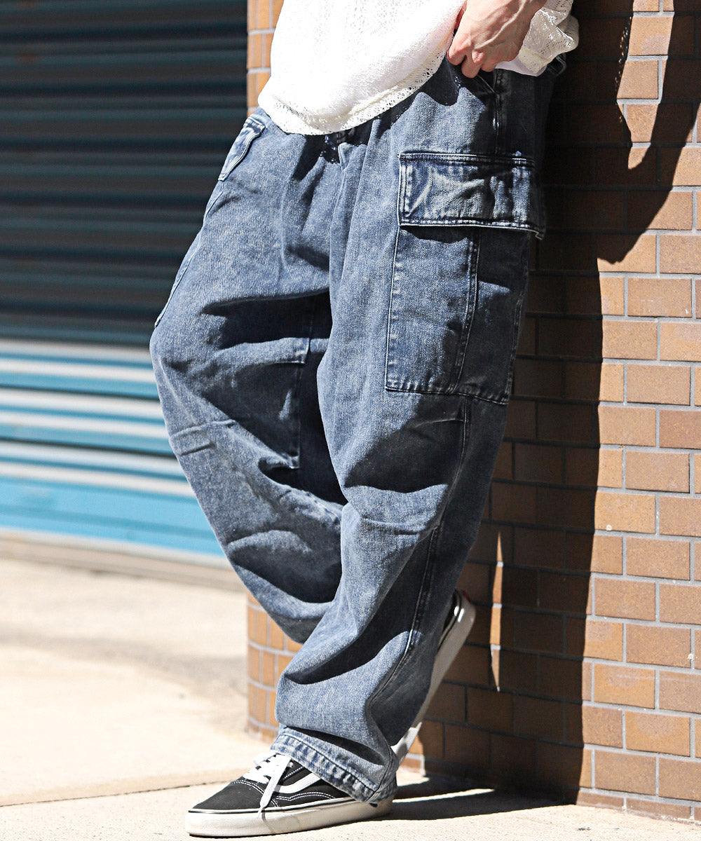 ラグスタイル LUXSTYLE ケミカルウォッシュデニムカーゴパンツ/カーゴパンツ デニムパンツ メンズ ワイドパンツ オールシーズン ケミカルウォッシュ