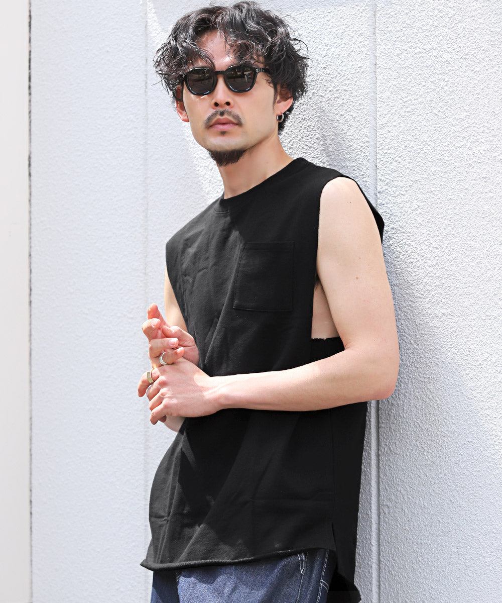 ラグスタイル LUXSTYLE ミニ裏毛クルーネックノースリーブ/ノースリーブ メンズ Tシャツ タンクトップ 夏 ビッグシルエット ミニ裏毛