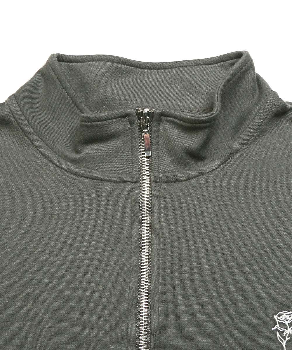 拉格風格 LUXSTYLE 半拉鍊刺繡立領短袖T恤/T恤 男士 短袖 半拉鍊 ZIP 玫瑰 刺繡 標誌 上衣 立領