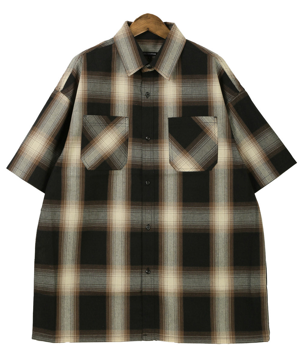 ラグスタイル LUXSTYLE 接触冷感オンブレチェック半袖シャツ/半袖シャツ メンズ チェックシャツ ビッグシルエット 春夏 全4色 接触冷感