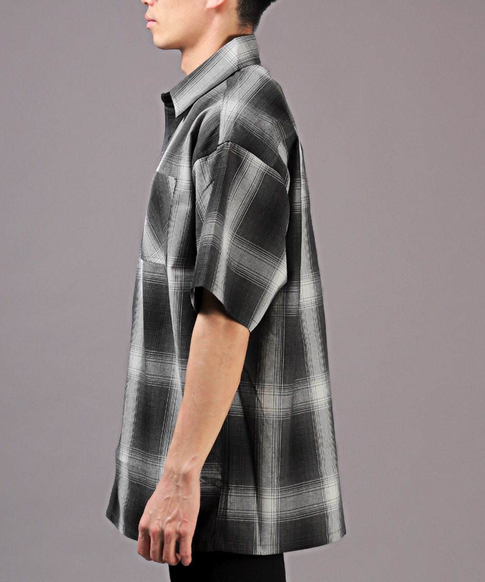 ラグスタイル LUXSTYLE 接触冷感オンブレチェック半袖シャツ/半袖シャツ メンズ チェックシャツ ビッグシルエット 春夏 全4色 接触冷感