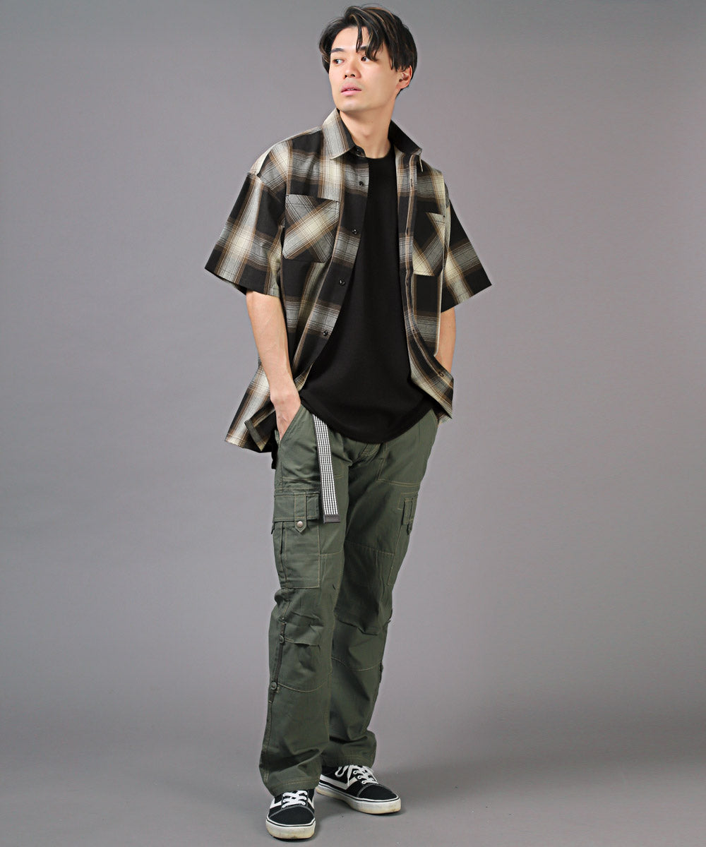 ラグスタイル LUXSTYLE 接触冷感オンブレチェック半袖シャツ/半袖シャツ メンズ チェックシャツ ビッグシルエット 春夏 全4色 接触冷感