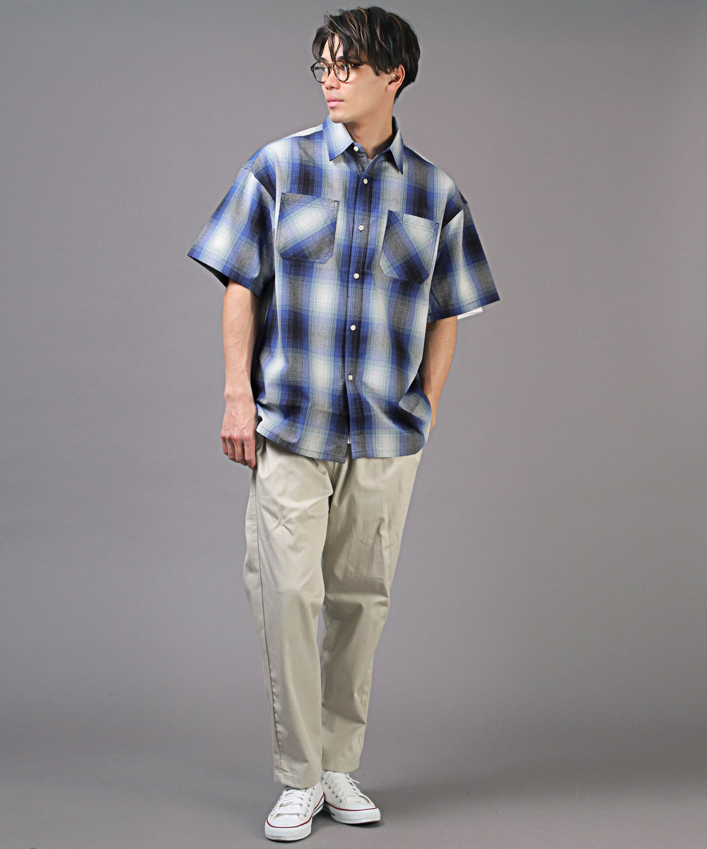 ラグスタイル LUXSTYLE 接触冷感オンブレチェック半袖シャツ/半袖シャツ メンズ チェックシャツ ビッグシルエット 春夏 全4色 接触冷感