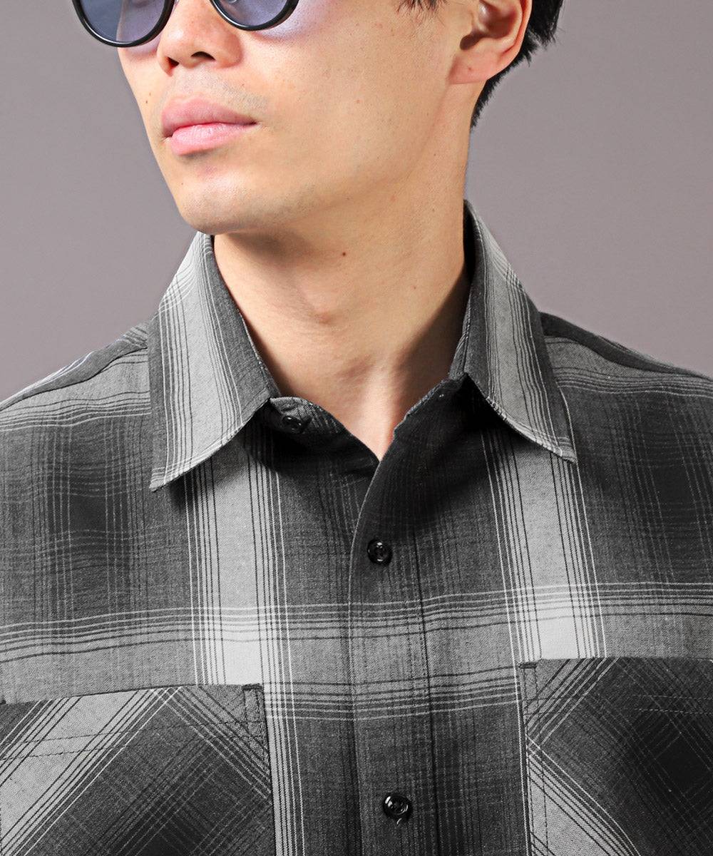 ラグスタイル LUXSTYLE 接触冷感オンブレチェック半袖シャツ/半袖シャツ メンズ チェックシャツ ビッグシルエット 春夏 全4色 接触冷感