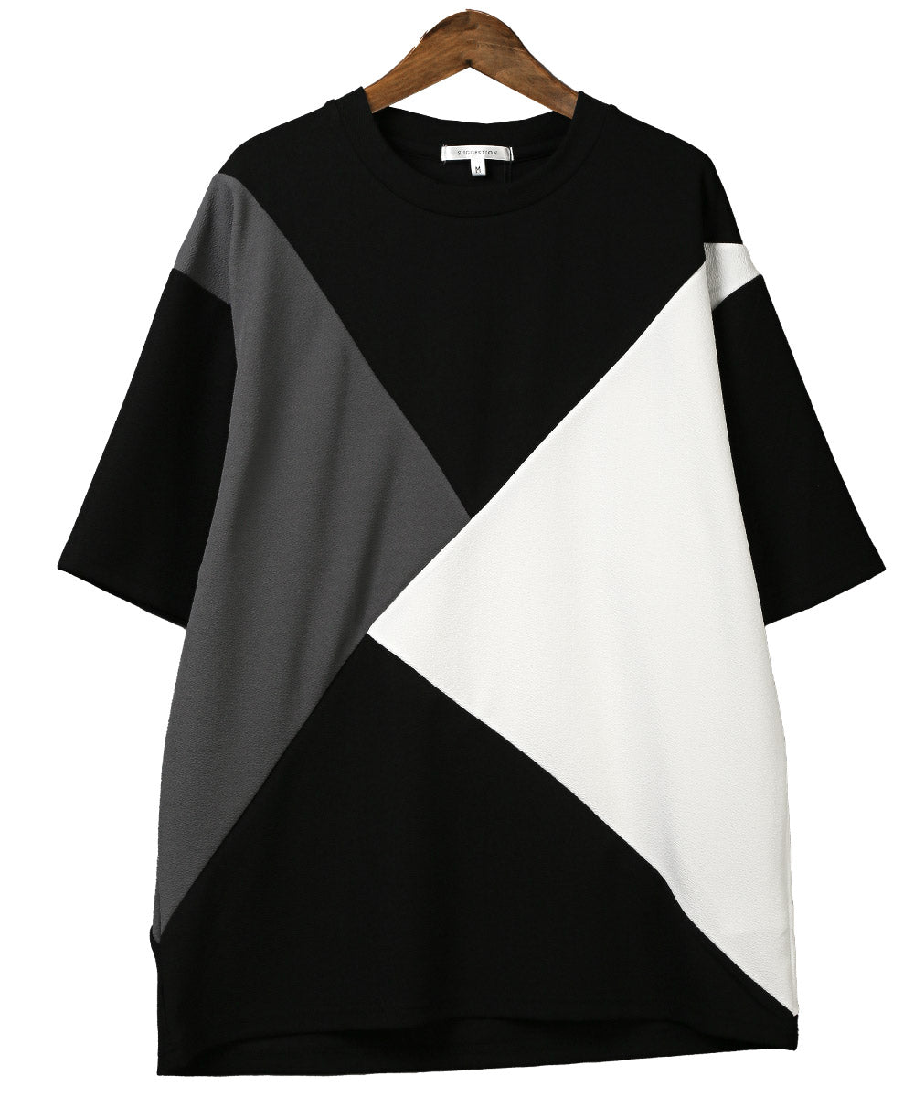 ラグスタイル LUXSTYLE 梨地カラー切り替え半袖Tシャツ/Tシャツ 半袖 メンズ レディース 半袖Tシャツ 春 夏 ビッグシルエット バイカラー