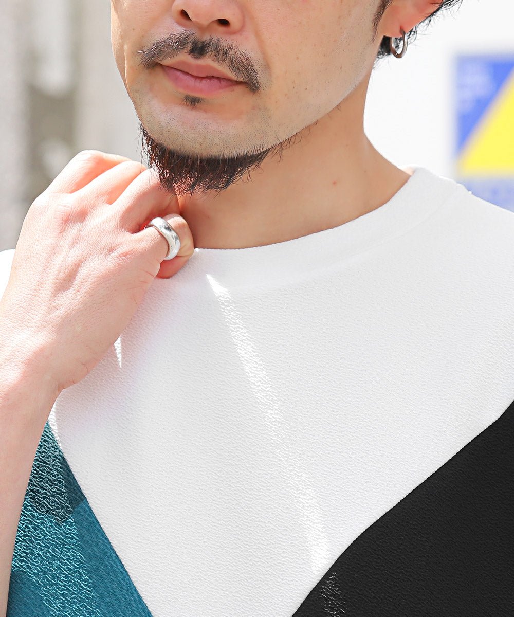ラグスタイル LUXSTYLE 梨地カラー切り替え半袖Tシャツ/Tシャツ 半袖 メンズ レディース 半袖Tシャツ 春 夏 ビッグシルエット バイカラー