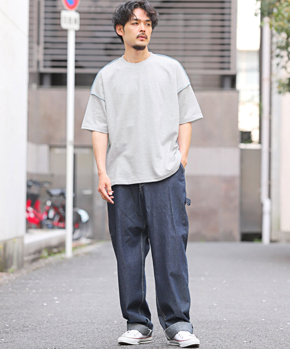 ラグスタイル LUXSTYLE 無地ステッチ半袖Tシャツ/Tシャツ 半袖 トップス メンズ レディース 春夏 サマー ビッグシルエット