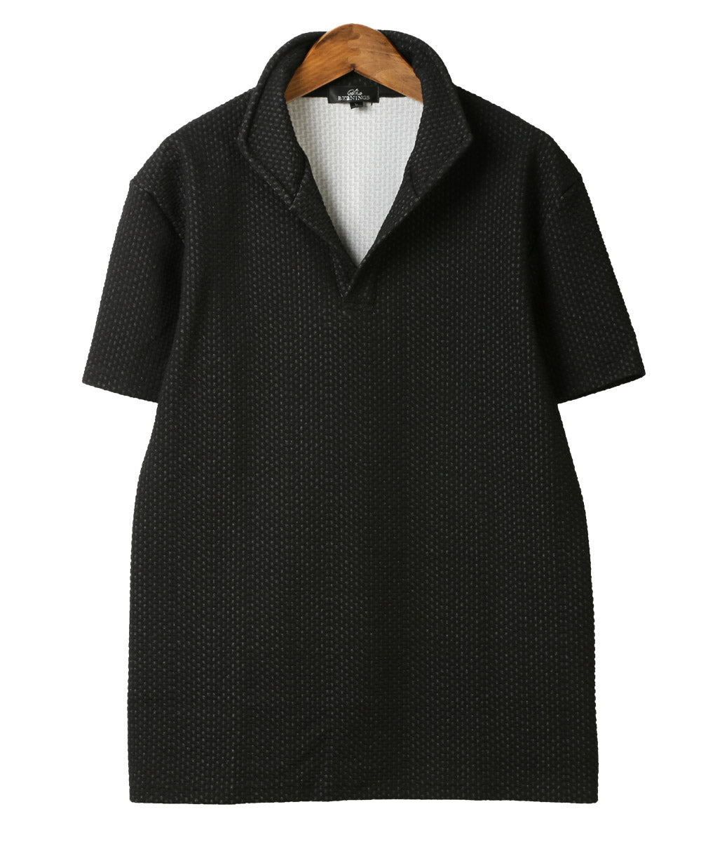 ラグスタイル LUXSTYLE ふくれジグザグ柄イタリアンカラー半袖ポロシャツ/ポロシャツ 半袖 メンズ 春 夏 イタリアンカラー スタンドカラー 無地 ジグザグ柄