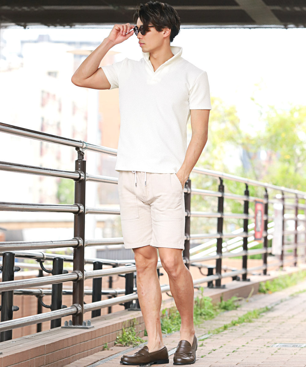 ラグスタイル LUXSTYLE ふくれジグザグ柄イタリアンカラー半袖ポロシャツ/ポロシャツ 半袖 メンズ 春 夏 イタリアンカラー スタンドカラー 無地 ジグザグ柄